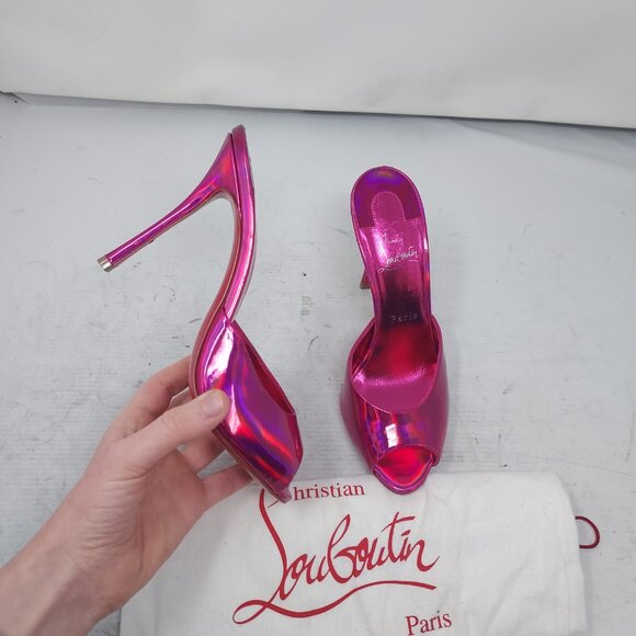 Christian Louboutin Shoes - Christian Louboutin Patent Psychic Me Dolly Fuxia Pink Heel Sandal